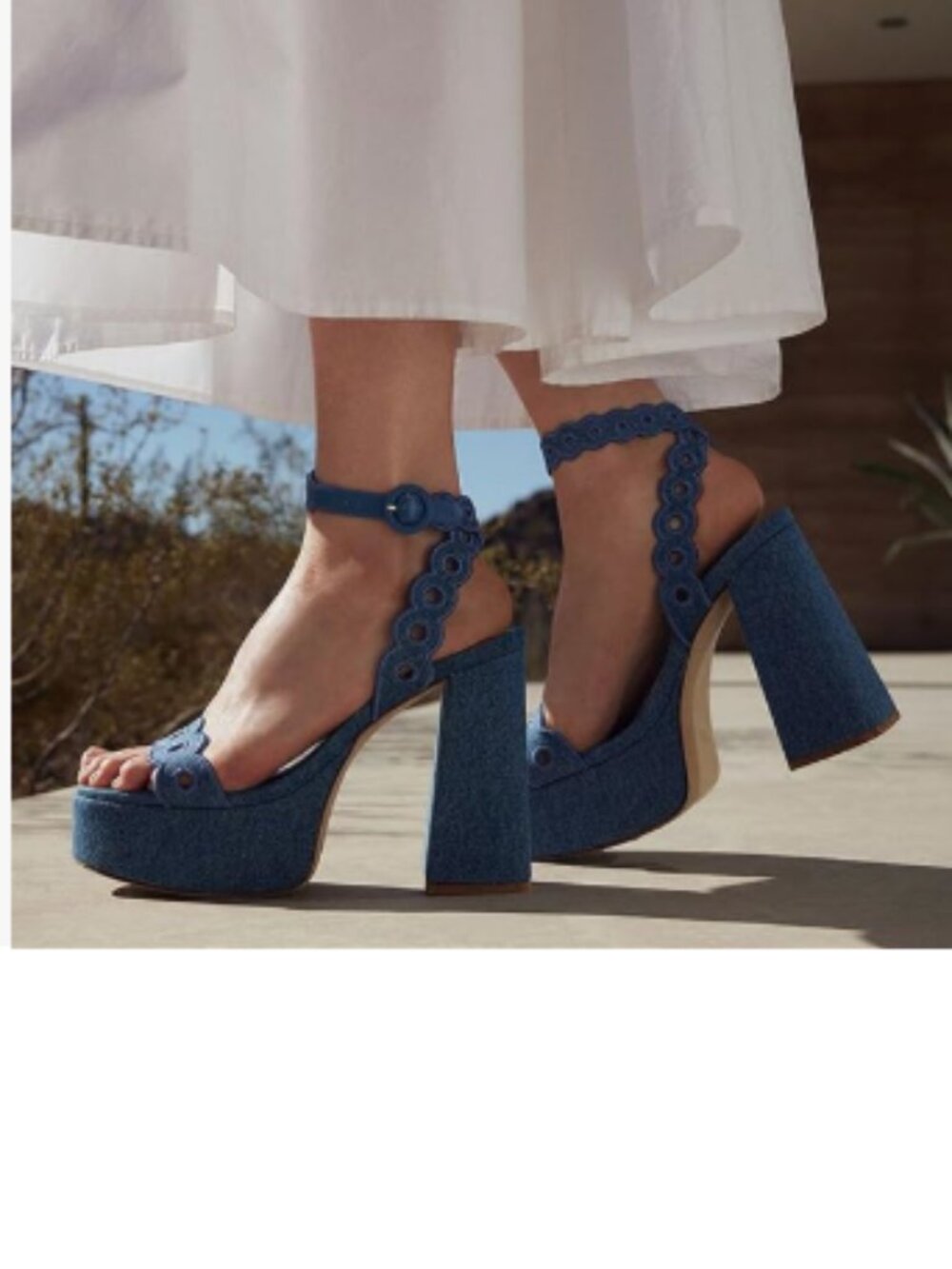 XYD Blue Denim Platform Eyelets Open Toe Sandals High Heel Ankle Strap Shoes